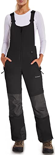 DAFENP Damen Skihose Latzhose Wasserdicht Softshellhose Overall Winter Warm Gefüttert Schneehose Snowboardhose mit Verstellbaren Hosenträgerhose HXK7664W-Black1-XS