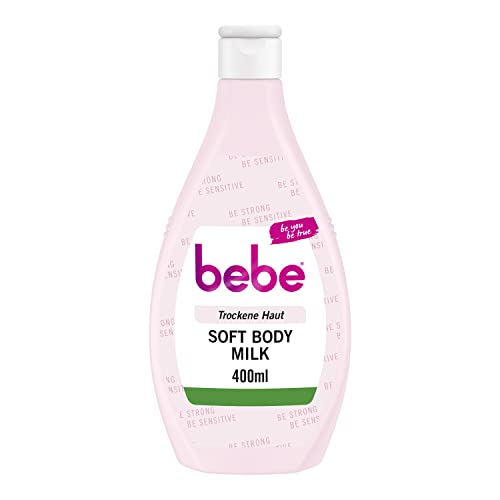 bebe Soft Body Milk (400 ml), schnell einziehende Bodylotion mit Jojobaöl & Panthenol für trockene Haut, duftet sanft, spendet 24 Stunden Feuchtigkeit