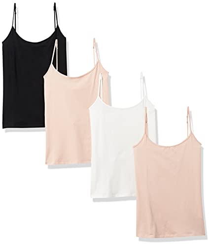 Amazon Essentials Damen Kamisol in schmaler Passform, 4er-Pack, Beige/Weiß/Schwarz, M