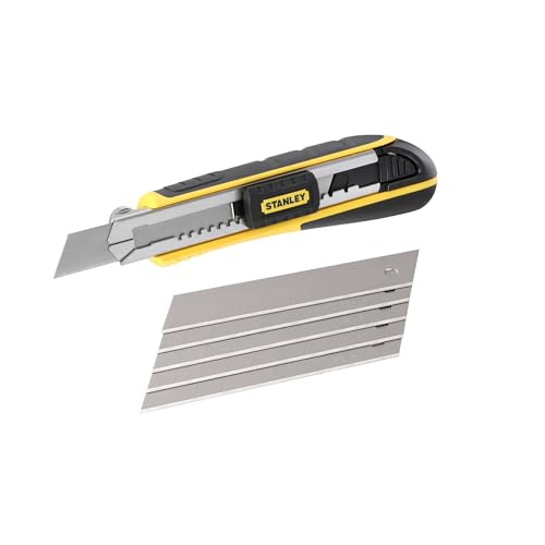 STANLEY FatMax Cuttermesser Profi Teppichmesser Stanley Messer mit Magazin (18mm Klingenbreite, 180mm Länge, Klingenführung aus rostfreiem Stahl, mit Klingenbrecher, inkl. 6 Abbrechklingen) 0-10-481