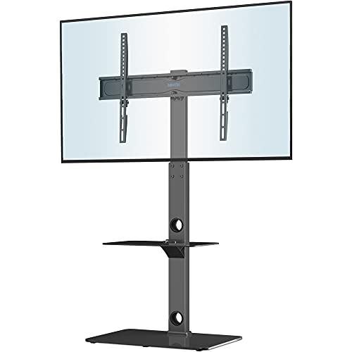 BONTEC TV Ständer für 30-70 Zoll LED OLED LCD Plasma Flach & Curved Fernseher bis 40 kg, Höhenverstellbarer Hoher TV Bodenständer mit 2 Stufigen Regalen aus Gehärtetem Glas, Max. VESA 600 x 400 mm