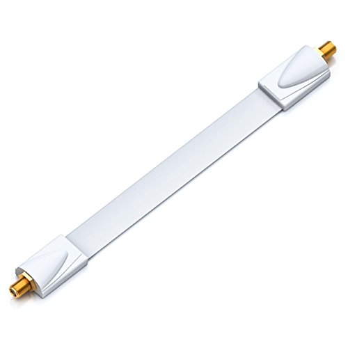 deleyCON 1x Fensterdurchführung SAT Kabel 17cm Flexibel 26cm Länge Kupplung Fenster & Türen Vergoldet Extrem Flach Geschirmt Klebepads - Weiß