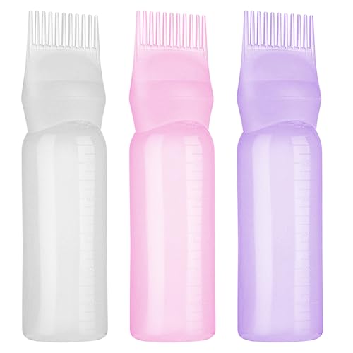 Kisvic 3 Stück Haaröl Applikator, 170ml Wurzelkamm Applikator Flasche, Hair Oil Applicator Bottle mit Abgestufter Skala - Zuverlässiges Haarstyling Werkzeug für Haarfärbemittel Färbung