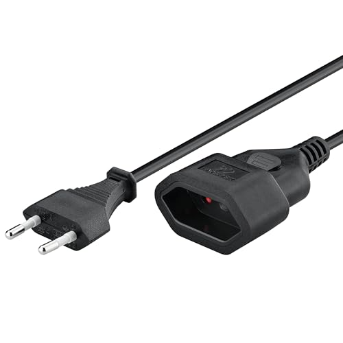 goobay 64616 Verlängerungskabel Eurostecker/Universal Kabel Verlängerung für TV, PC, Haushaltsgeräte/Stromkabel Verlängerung/Flachstecker/max. 2,5 A/schwarz / 2 Meter