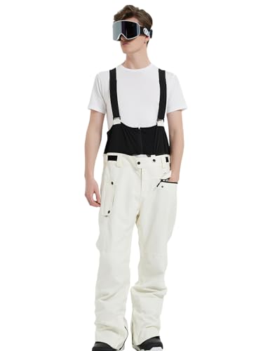 HOUZONIY Herren Skihose Wasserdicht Schneehose Softshellhose Winter Warm Gefüttert Snowboardhose Overall mit VAbnehmbar Träger