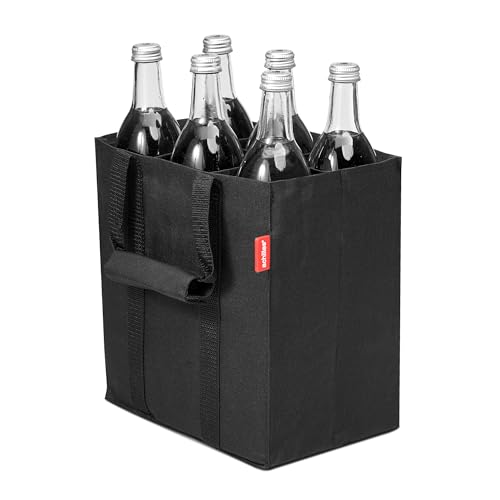 achilles Flaschentasche 6 Fächer je 1,5 Liter – Reißfester Flaschenkorb mit Klettband – Faltbarer Flaschenträger mit Trennwänden – Flaschen Einkaufstasche für Wasserflaschen, Wein und Bier – Schwarz