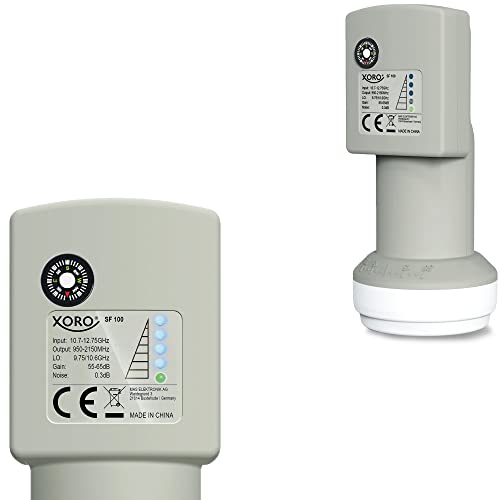 XORO Single LNB mit integriertem digitalem SAT-Finder, SF100, ideal für Camping, schnelle und einfache Ausrichtung, Anzeige der Signalstärke direkt am LNB