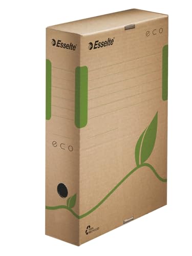 Esselte Eco Archiv-Schachtel, 80 mm Rückenbreite, Aktenkarton A4, 100 % recycelte Wellpappe, 100 % recycelbar, Archivboxen mit geometrischem Design, Eco Archiv Serie, 25 Stück, Naturbraun, 623916