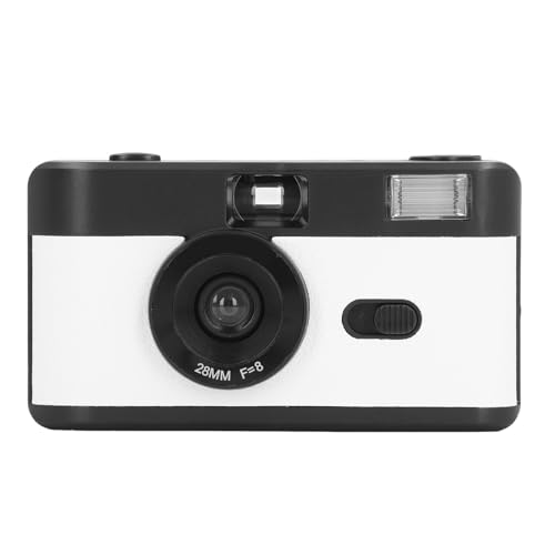 35-mm-Vintage-Filmkamera, Leichte Tragbare Vintage-Kamera mit Integriertem Blitz, 28-mm-F/8-Objektiv, 1/120 S Verschlusszeit, Einfache Bedienung (Schwarz und weiß)