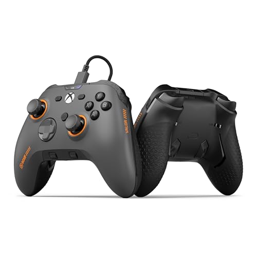 Scuf VALOR PRO Xbox-Performance-Controller mit Kabel – Anpassbare Rücken-Paddles, Sofort-Triggern, Hall-Effekt-Daumenstifte, Audio-Steuerungen, Xbox Series X|S, Xbox One – Stahl Grau