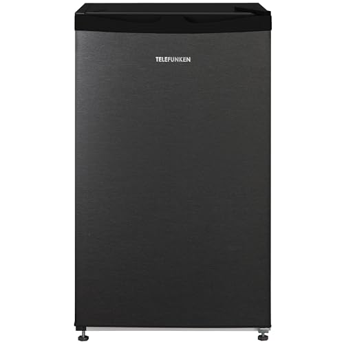 TELEFUNKEN Kühlschrank mit Gefrierfach (nur für Eiswürfel) | Freistehend | 89 Liter Nutzinhalt | Kühlschrank klein mit Gemüsefach | LED-Beleuchtung | Türanschlag wechselbar | CF-33-101-DI2 dark inox