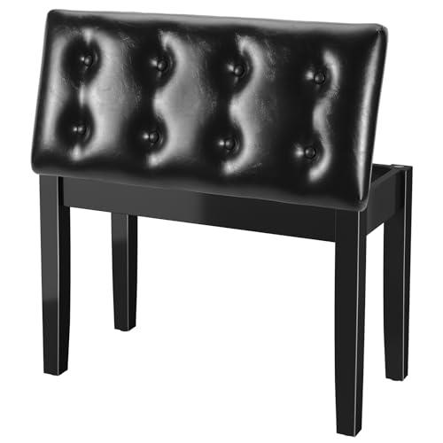 Clevich Klavierbank 200kg Tragkraft mit PU-Lederkissen & Stauraum - Massivholz-Pianohocker 75x35x49cm, Zweisitzer mit rutschfesten Füßen, Schwarz (75 * 35 * 49cm)