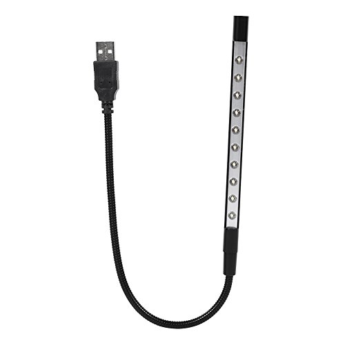 VIFERR USB-Tastatur- Und Leseleuchte, 10 LED-Mini-Leuchten, Schwanenhals, Flexible Laptop-Lampen, USB-betrieben, Tragbar, Für Schreibtische/Bücher/Nachttische/Tastaturen/Arbeitsplatten(Schwarz)