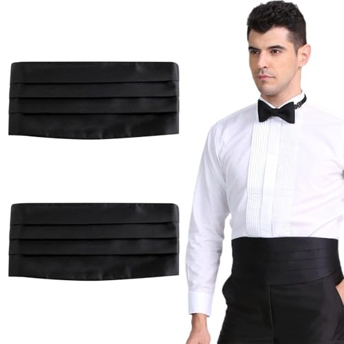 RELKLYU 2 Stücke Herren Taillensiegel, Kleid Taillenversiegel, Anzugzubehör, Schwarze Satin -Taillensiegel, Party -Kleidungszubehör.