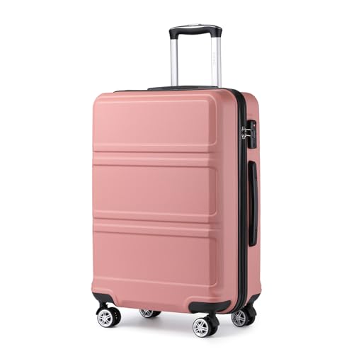 KONO Trolley Koffer Mittelgroß 4 Rollen Leicht Hartschalenkoffer Reisekoffer mit TSA Schloss, 65x41x26cm, 61Liter, Zwillingsrollen Rollkoffer, ABS Hartschale (Rosegold, L)