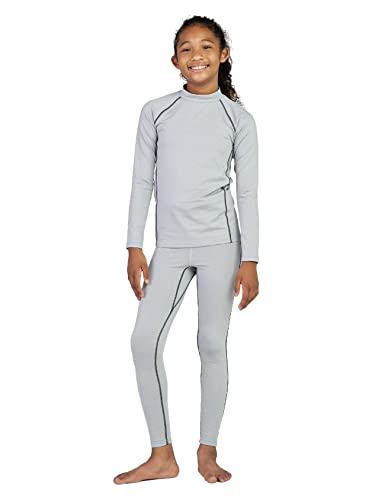 LAPASA Sport Thermounterwäsche Set für Mädchen, atmungsaktive Thermounterhemd und Thermo Leggings, Funktionsunterwäsche Sets für Kinder 4-13 Jahre (Thermoflux G18), Hellgrau meliert. 11-12 Jahre