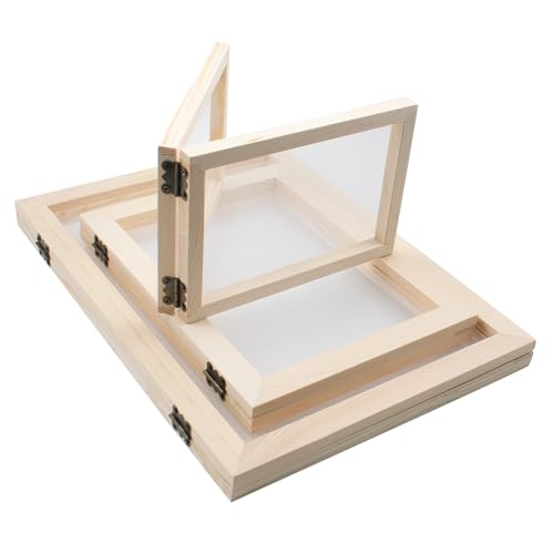 KeaJuidy 3 Stück Holz Papierherstellung Rahmen Doppelschichtiger Papierrahmen Papierschöpfrahmen Schöpfrahmen für DIY Papierhandwerk 3 Größen