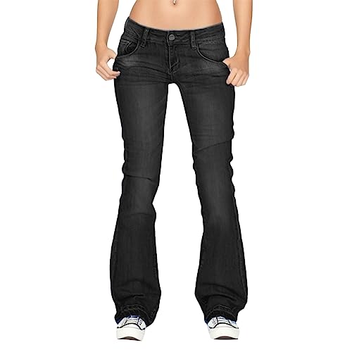 Briskorry Damen Schlaghosen Lang Stretch Jeanshose Schlag Weite Schlagjeans 90er Jahre Freizeithose mit Tasche Weites Bein Denim Hose Hüftjeans Hüfthose Jeanshosen Hosen