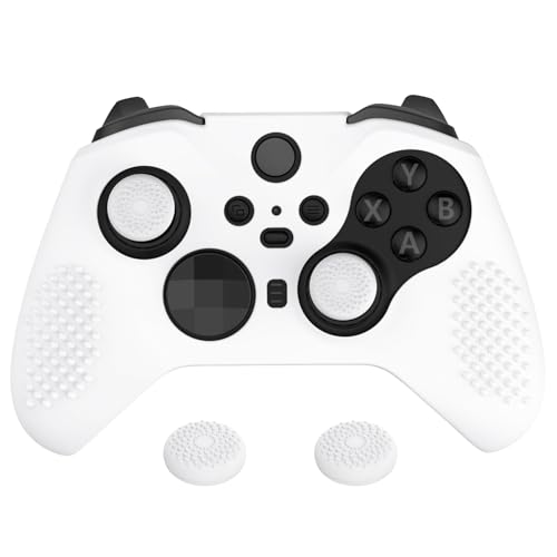 eXtremeRate PlayVital Schutzhülle Anti-Rutsch Tasche Silikon Case+2 Thumbstick Kappen Hülle für Xbox Elite Series 2/Series 2-Core Controller(Schneeweiß)