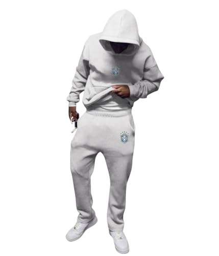 ORANDESIGNE Herren Tracksuit 2 Piece Unisex Damen Trainingsanzug Y2K Hip Hop Streetwear Hoodie Sportanzug Sporthose Buchstaben Druck Lose Sweatshirt A Grau XS
