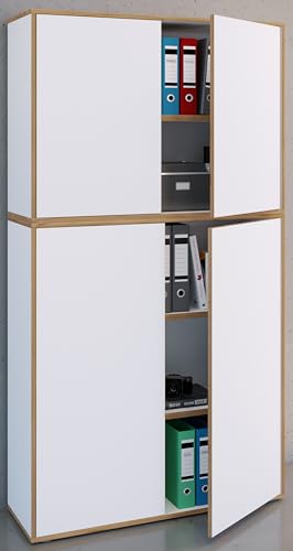 VCM Holz Büroschrank Ordner Aktenschrank Büromöbel Schrank Salia 5-Fach Breite 100 cm Drehtüren Weiß