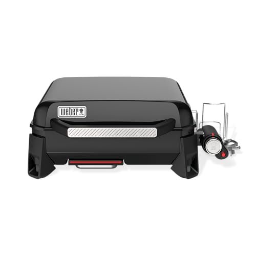 Weber SLATE GP 43 Premium Plancha Gasgrill, 43 x 41cm Grillfäche, portabel, gleichmäßige Hitze, porzellanemaillierte Antihaft-Grillfläche, höhenverstellbare Füße - Schwarz (1500231)