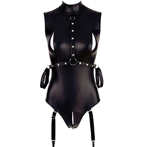 SKFLABOOF Sexy Unterwäsche Reizwäsche Lingerie Women Leder Dessous Frauen Latex Body Damen Sexy Body Ouvert Dessous Dessous Damen Sexy Unterwäsche Mit Loch Wetlook Catsuit Frauen Erotische Kleider