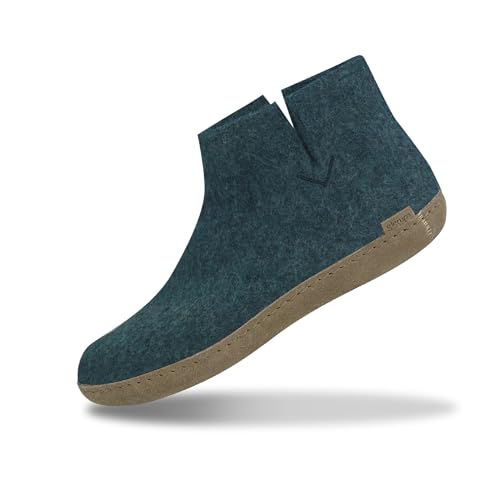 glerups dk Unisex - Erwachsene Hausschuhe, Damen,Herren Hüttenschuhe,Ledersohle, Stiefel lammfell Merino-Wolle Schafwolle warm,Petrol,47 EU / 12 UK