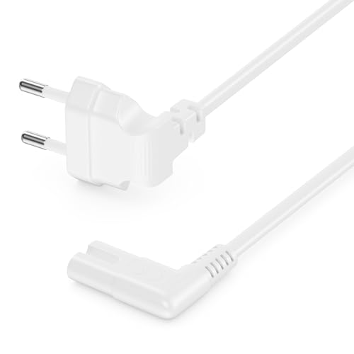 deleyCON 0,5m Netzkabel mit Flach Gewinkeltem Eurostecker - Eurostecker 90° Gewinkelt auf C7 Buchse 90° Gewinkelt - Euro-Netzkabel Stromkabel Kleingerätekabel - Weiß