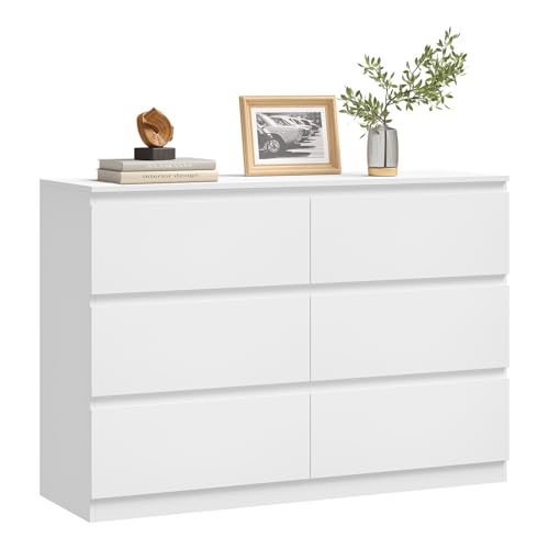 WOLTU Kommode mit 6 Schubladen, Sideboard Schubladenschrank für Wohnzimmer, Schlafzimmer, Kinderzimmer, Flur, modern, Weiß, 100 x 69 x 30 cm, KMD003ws