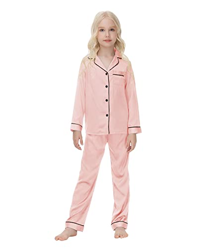 Verve Jelly Kinder Kleinkind Baby Mädchen Jungen Satin Pyjama Set Langarm Button Down Pyjama Hemd Top + Lange Hose Unterteil Nachtwäsche Outfits Champagner 160 13 14 Jahre