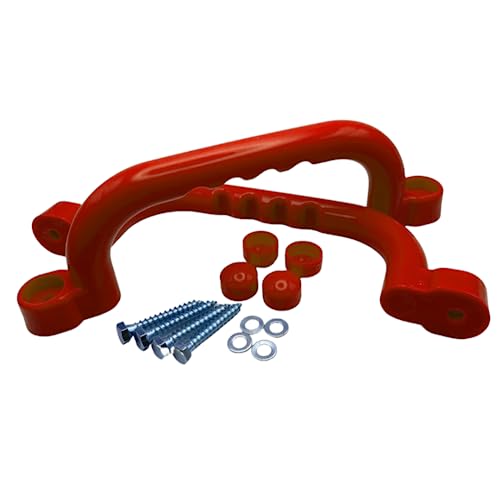 HOQ 1 Paar Premium Haltegriffe - 2 Stück hochwertige Kunststoff-Griffe - Handläufe 240x75 mm - für Stelzenhäuser, Hochbetten, Spielhäuser und Spieltürme - Rot