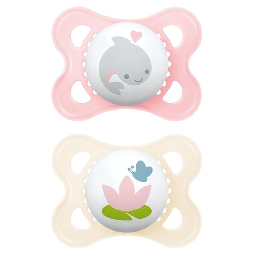 MAM Original Schnuller im 2er-Set, zahnfreundlicher Baby aus nachhaltigen & bio-erneuerbaren Materialien, Sauger aus SkinSoft Silikon, mit Schnullerbox, 0-6 Monate, Fisch/Seerose