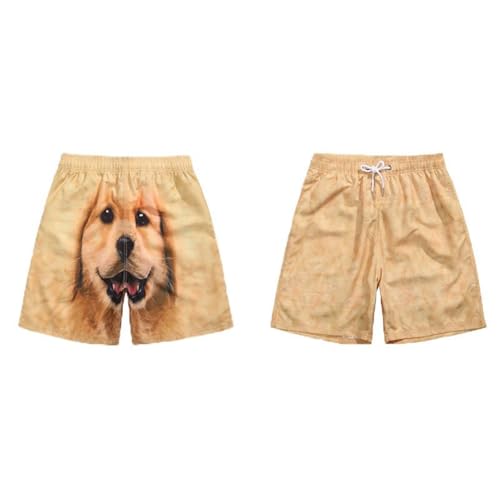 Shorts with Dog Face on Butt, Mens Summer Cartoon Dog Short, Couple Funny Dog Loose Fit Summer Beach Shorts (Yellow,XL)