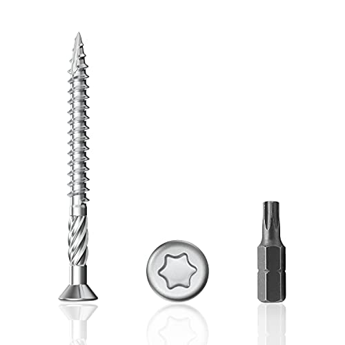 everlar® Profi Terrassenschrauben 5 x 50 Edelstahl I 200 Stk. + Bit I AISI410 C1 I TX25 I Dielenschrauben, Edelstahl Schrauben Torx, Terrassendielen Schrauben I Fräsrippen, Cut-Spitze, Senkkopf
