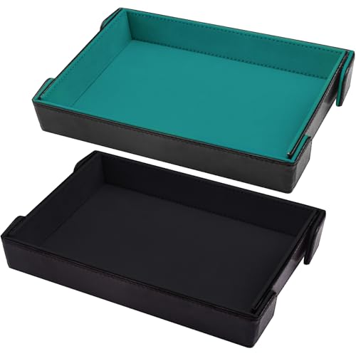 SIQUK 2 Stück Magnetisches Würfeltablett Rechteckiges Würfelbrett Faltbar Würfelbretter Samt Leder Würfelteller für Dungeons and Dragons (Cyan, Schwarz)