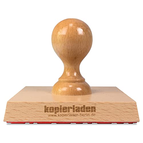 Großer Holzstempel 100 x 100 mm mit eigenem Text und Logo selbst gestalten - Personalisierbarer Stempel aus Buchenholz - optional mit Stempelkissen