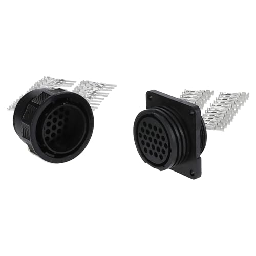 Kalitec KALI-2624A TT-Rundstecker Set 24-polig mit Wandsteckdose (Buchsen-Typ), TT93 Stiftkontakte und Buchsenkontakte I IP44 / IP65 I Material PPO mit GF I Kabelverbinder schwarz I 13A, 250V