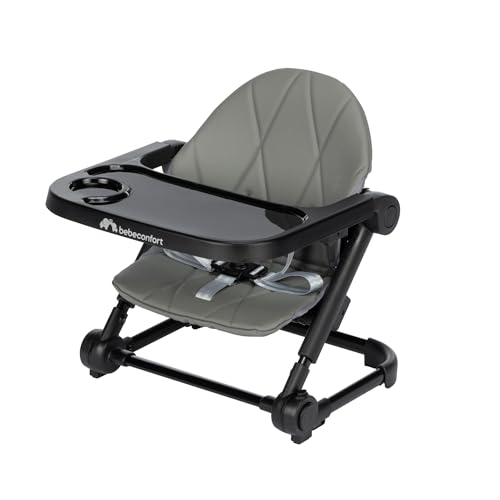Bebeconfort Moly, Sitzerhöhung Stuhl Kind, 6 Mon–3 Jahre, 9–15 kg, leichter tragbarer Hochstuhl, kompakt zusammenklappbar, 3 einstellbare Höhen, Kindersitzerhöhung mit 3 Tablettpositionen, Tinted Grey