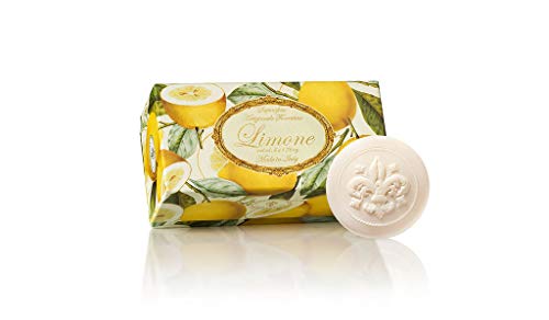 Limonenseife rund 6 stk a 50 g, handgemachte italienische Seife aus Fiorentino, mit dekorativer Prägung