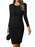 Missufe Figurbetontes Freizeitkleid Bodycon Knielanges Kleider Damen Enges Bleistiftkleid (Schwarz, X-Klein)