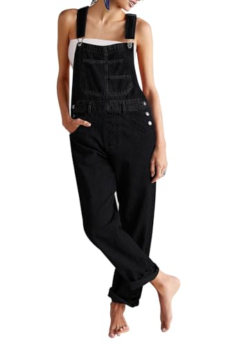 Sovoyontee Damen Denim Bib Overalls Verstellbare Träger Breite Beine Hohe Taille Jean Hosen Latzhosen Mit Taschen Schwarz XL