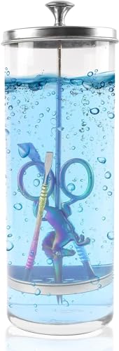 YINGJEE 35 Oz Desinfektionsmittel-Glas, Nagelwerkzeuge Zubehör Sterilisator groß für Friseursalon Salon Jar & Spa implementiert Barbizid-Behälter mit herausnehmbarem Siebtablett (1035 ml)