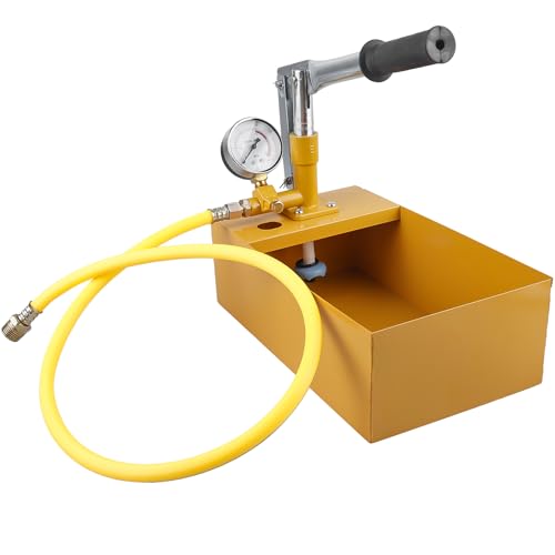 Abdrückpumpe 5 Liter, 25Bar Manuelle Prüfpume und Befüllpumpe mit 1m 1/2" Druckschlauch, Aluminiumguss Handprüfpumpe Druckprüfpumpe für Dichtheitsprüfung von Wasser und Heizungsrohren(Gelb)