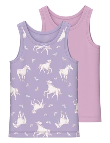 NAME IT Mädchen NMFTANK TOP 2P Pastel Lilac Horse NOOS Unterhemd, 110 (2er Pack)