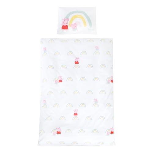 roba Kinderbettwäsche 100 x 135 cm Peppa Pig - Bettwäsche für Kinder aus Baumwolle inkl. Kissenbezug 60 x 40 cm - Motiv der Zeichentrick Serie - Weiß / Rosa