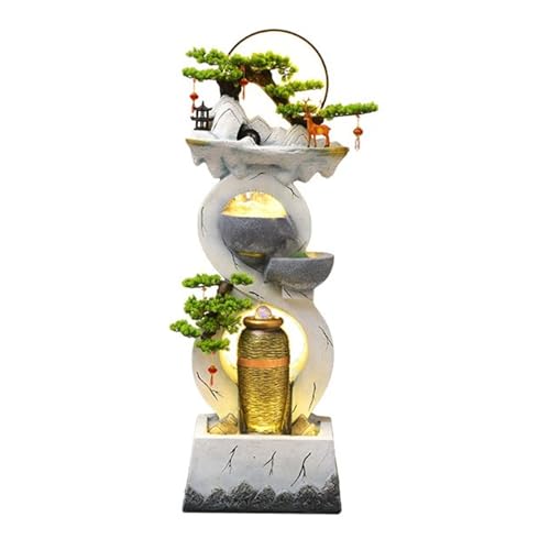 Bodenwasserbrunnen Moderner Zimmerbrunnen mit LED-Leuchten und Aquarium, eine bodenstehende Dekoration for Foyer, Wohnzimmer und Büros Wasserbrunnen-Garten-Wasserfall ( Color : White , Size : B )