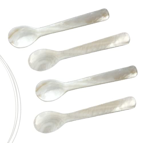 Kedelhoff Echte Perlmutt-Löffel I Kaviar Löffel in Handarbeit I Eierlöffel Perlmutt (Natürlich), ca. 12cm I Im 4er - Set