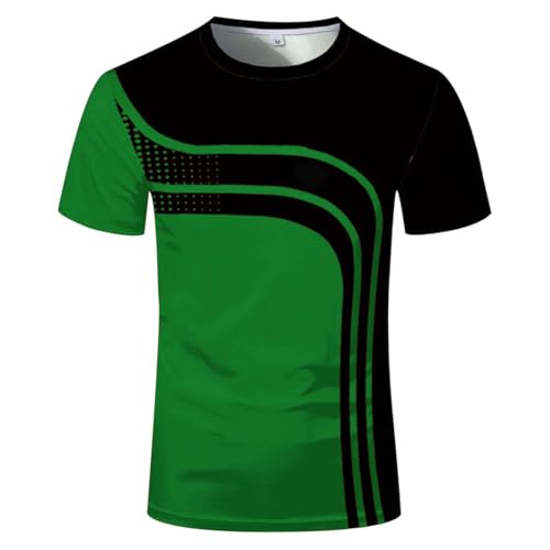 2025 - Herren-T-Shirt mit Farbblock-Muster, Rundhalsausschnitt, kurzärmelig, lässiges Oberteil High Tops Sneaker (Green, XXXXL)