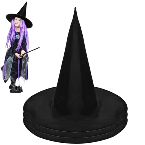 AUNGKWANG 3er Pack Halloween Hexenhüte, 3/4/5/10 Stück Hexen Zubehör, Hexenhut Unisex, Zauberer Hut für Erwachsene, Dress-up Cosplay Kostüm Zubehör, Zauberer Kostüm für Halloween Karneval (Schwarz)